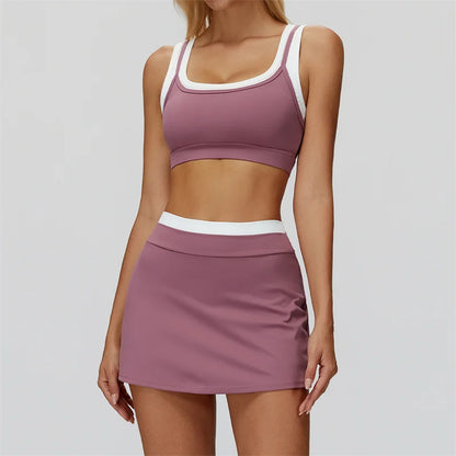 TRY TO BN Women's Tracksuit Yoga Shorts Skirt Tennis Sets Sports Two Pieces Ribbed Contrasting Color Running Fitness Gym Clothes