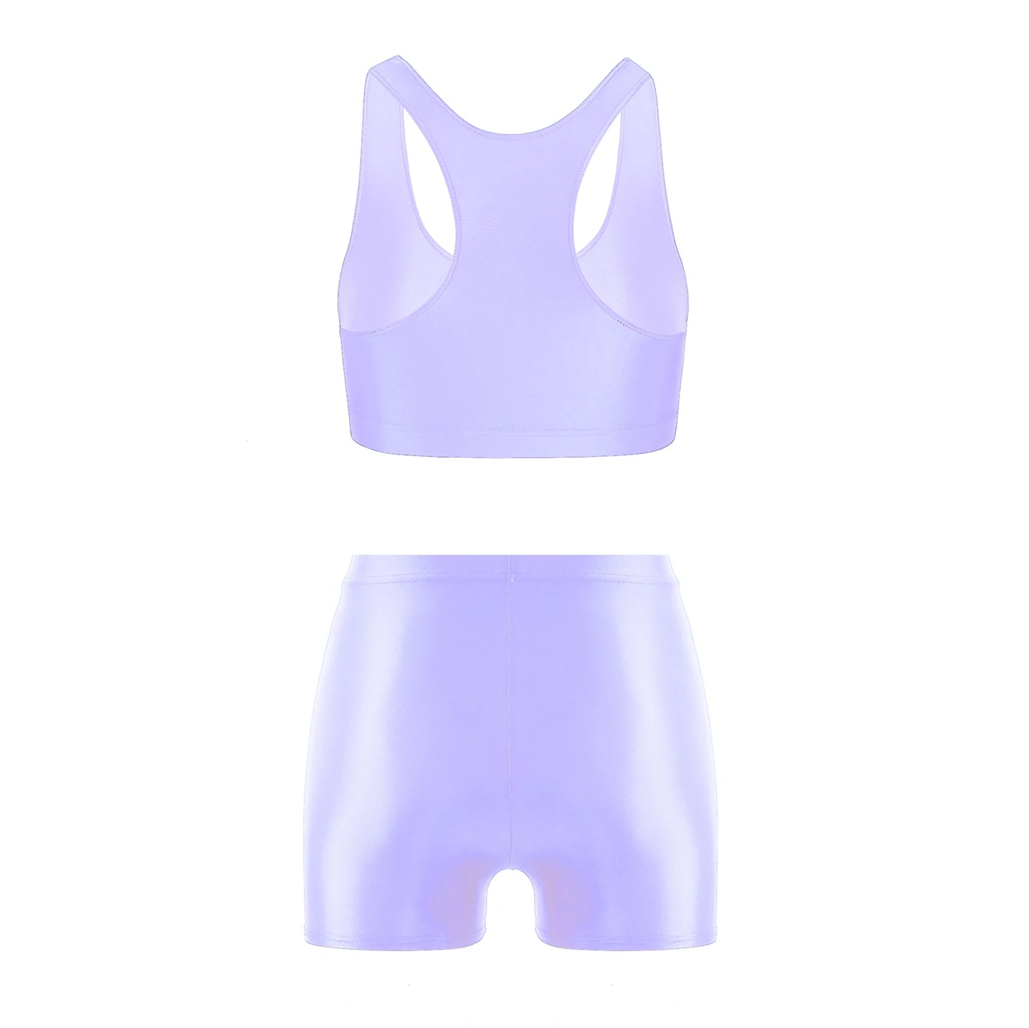 Womens Glossy Swimwear Sleeveless Tank Top with Mid Waist Shorts Fitness Workout Yoga Sportswear Beach Pool Surfing Swimsuit