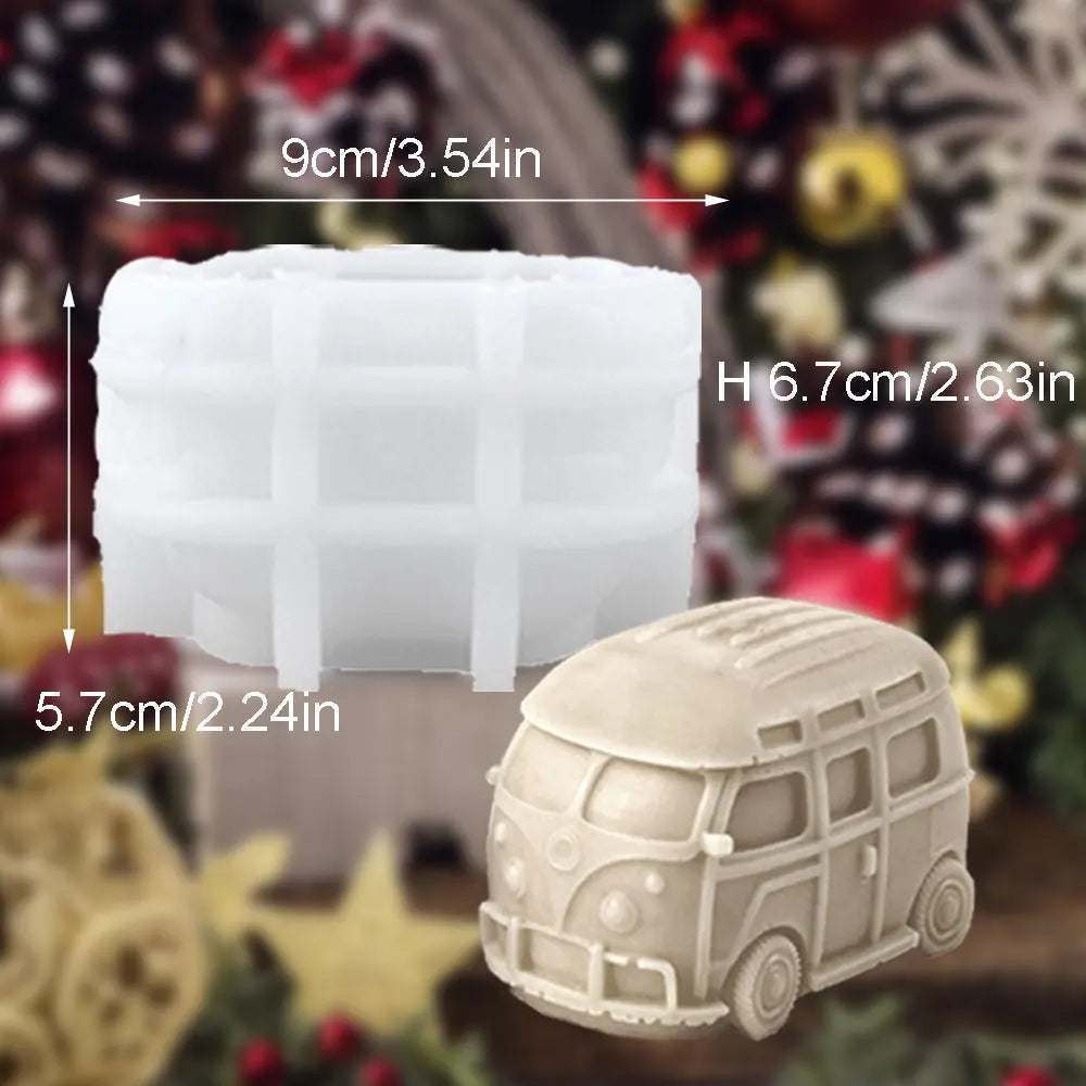 Christmas Tree Car Silicone Aromatherapy Candle Mold 3D Cedar Bus Shape DIY Plaster Resin Making Tool Handmade Party Favor Decor