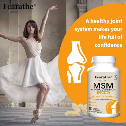 MSM 1000 Mg - 120 Veggie Capsules - Methylsulfonylmethane - Dietary Supplement Antioxidant, Supports & Strengthens Joints