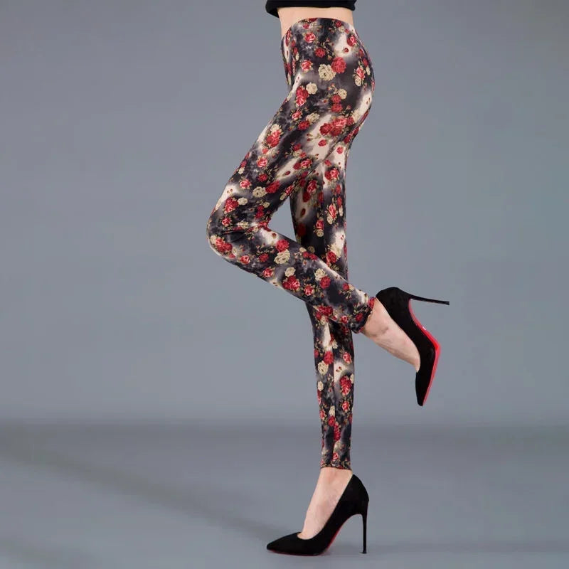 Women Floral Printed Exercise Colorful Peony Flower Female Elastic Leggins High Waist Pants Push Up Trousers Fitness Leggings