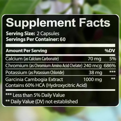 Garcinia Cambogia Extract Weight Loss Capsules Unisex supports weight loss and fat burning, cleansing