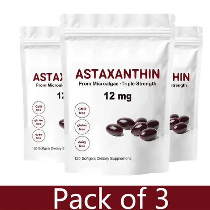 Astaxanthin 12mg - 120 Softgels | Premium Astaxanthin Antioxidant Supplements | Fresh Microalgae | Non-GMO, Gluten Free Soy-Free