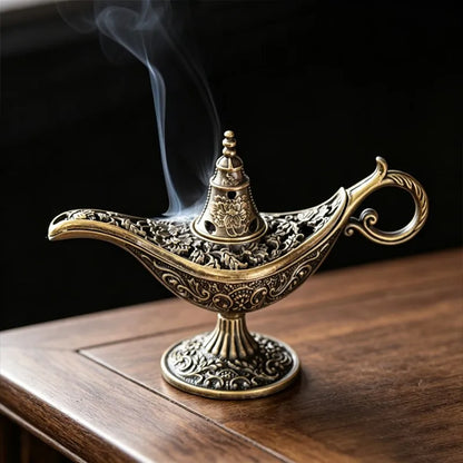 Durable Antique Style Incense Burner Air Purification Metal Aroma Furnace Gifts Wishing Aladdin Lamp Home Decor