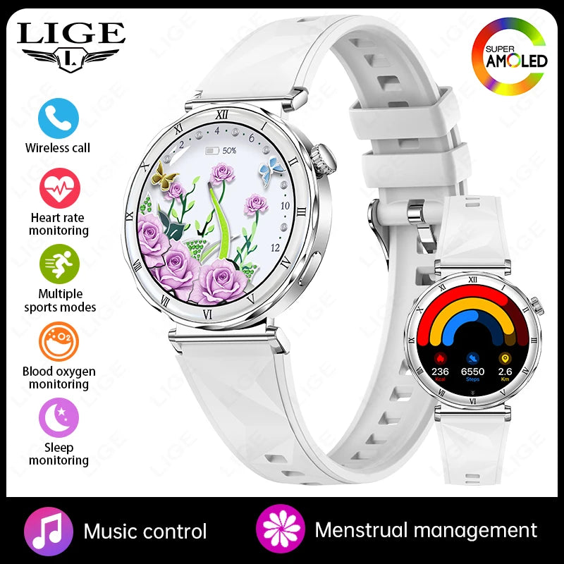LIGE Ultra Thin Smart Watch Women Always On Display Clock Diamond Bracelet Sports BT Call AMOLED Fashion Smartwatch Ladies Gift