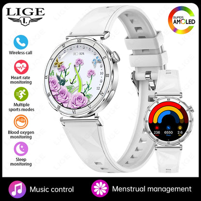 LIGE Ultra Thin Smart Watch Women Always On Display Clock Diamond Bracelet Sports BT Call AMOLED Fashion Smartwatch Ladies Gift