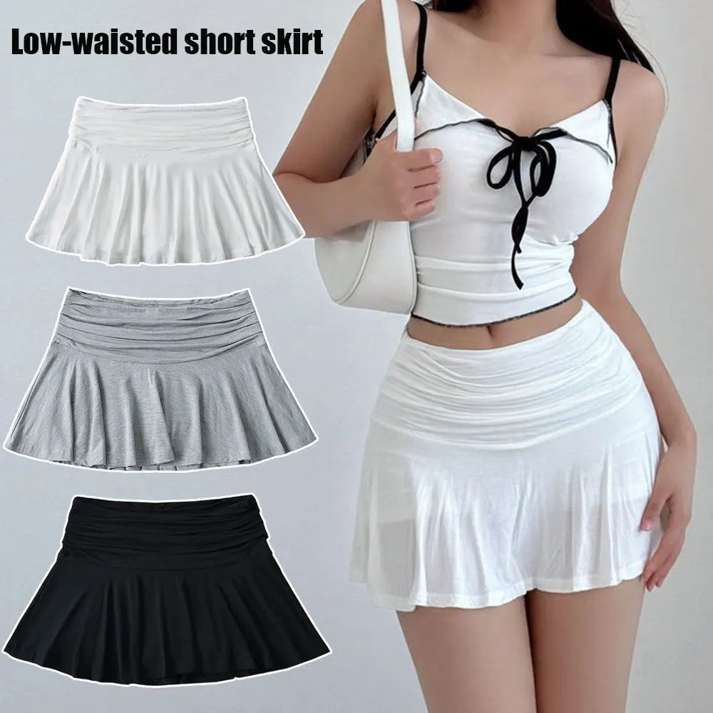 Y2k Style Mini Skirt Women High Waist Pleated Skirts Summer Soft Modal Sports Short Fitness Skirt Casual A-line Pleated skirt
