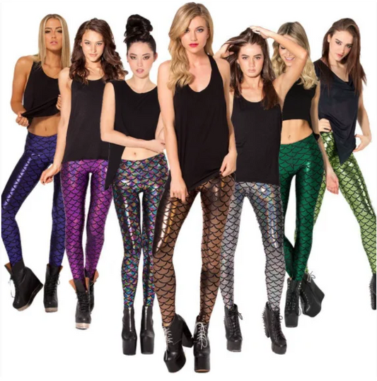 Woman Mermaid Fish Scale Leggings Slim Skinny Leggings Multicolor Printing Spring Summer Running Gym Stretchy Pants Trousers