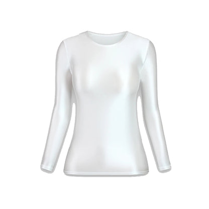 MJINM Glossy Satin Elastic Crewneck Longsleeve Breathable Tops Blouse Streetwear Sport Fitness Yoga Tees Casual Tight Undershirt
