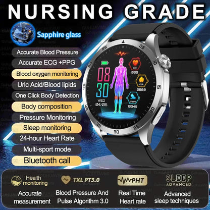 2025 New Nursing Grade Smart Watch ECG+PPG Blood Lipid Blood pressure Uric Acid HD Bluetooth Call Clock Health Smart Watch Men