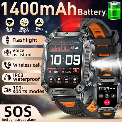 LIGE 1400mAh Large Capacity Battery Smart Watch Men Outdoor SOS Flashlight IP68 Sports Fitness Tracker Voice Calling Smartwatch