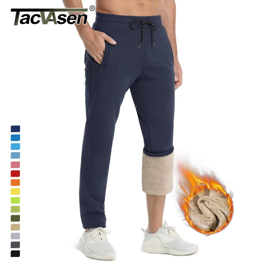 TACVASEN Winter Fleece Pants Mens Thicken Warm Thermal Trousers Drawstring Elastic Waist Jogging Pants Fitness Running Jogger
