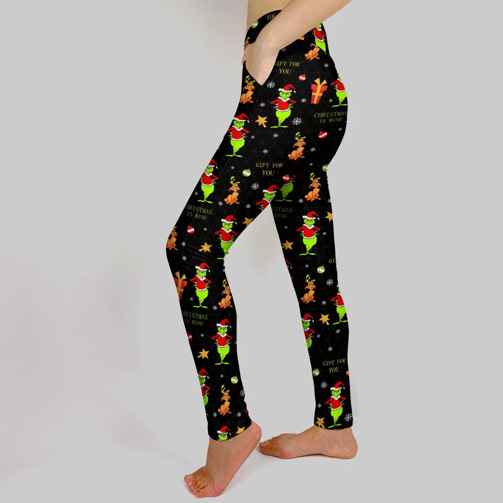LETSFIND New Arrival Pockets Women Leggings 3D Christmas Print Fitness Legging High Waist Elastic Inside Pockets Pants