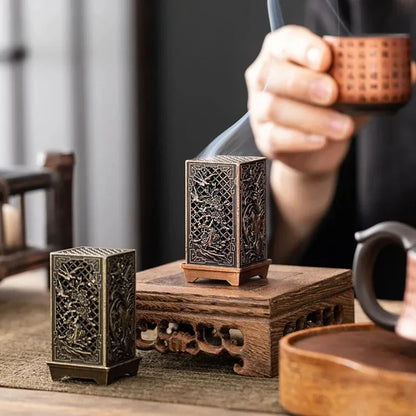 1pcs Square Vertical Chinese Incense Burners Small Alloy Incense Holder Indoor Aromatherapy Home Ornament Household Decoration