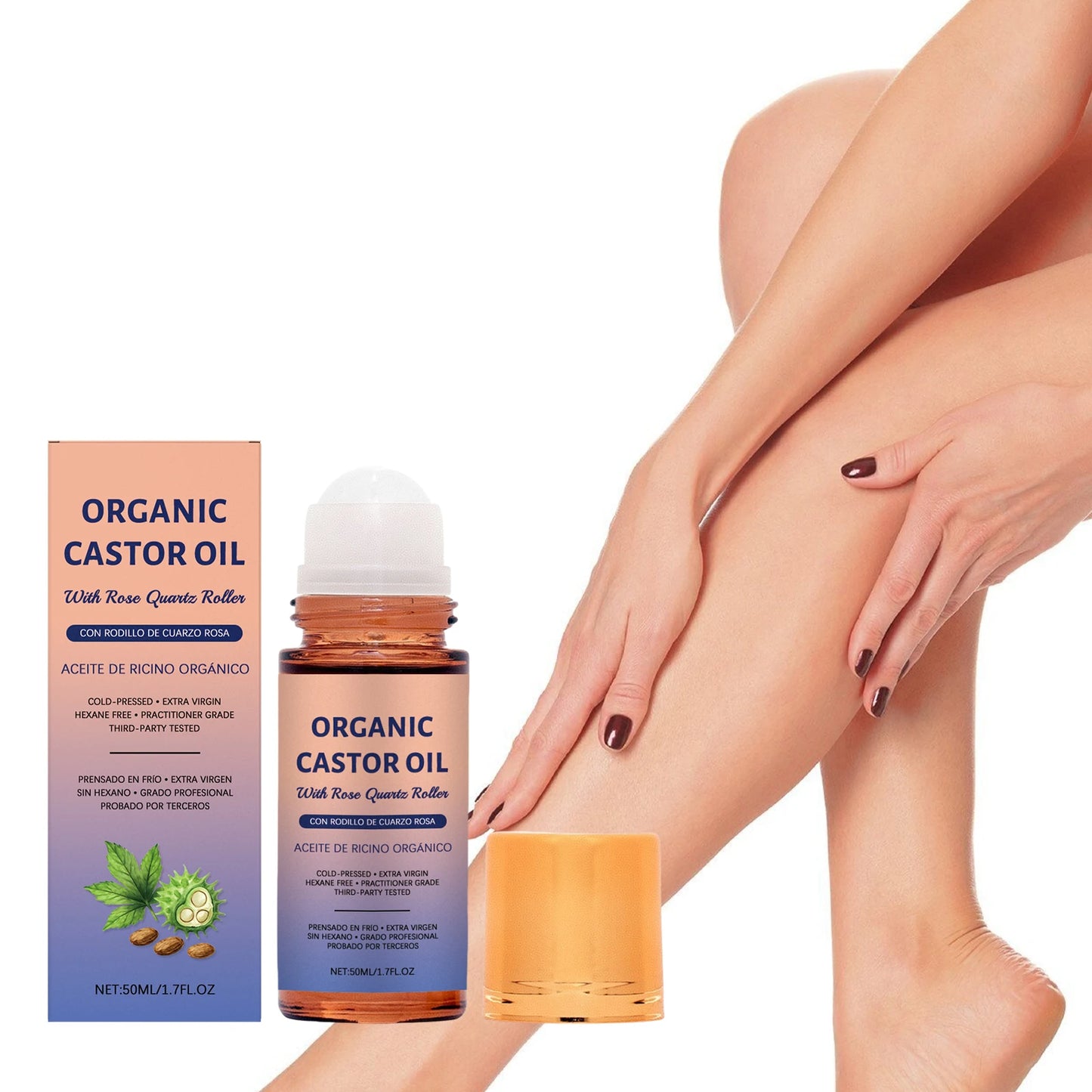 Organic Castor Oil Serum Roller Improve Skin Elasticity Deep Moisturizing Face Body Skin Massage Care Essence 50ml