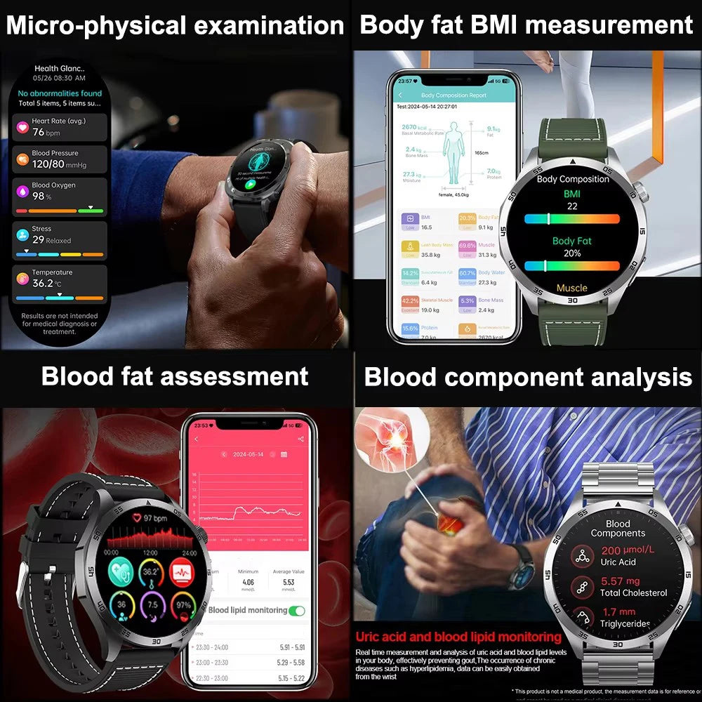 2025 New Nursing Grade Smart Watch ECG+PPG Blood Lipid Blood pressure Uric Acid HD Bluetooth Call Clock Health Smart Watch Men