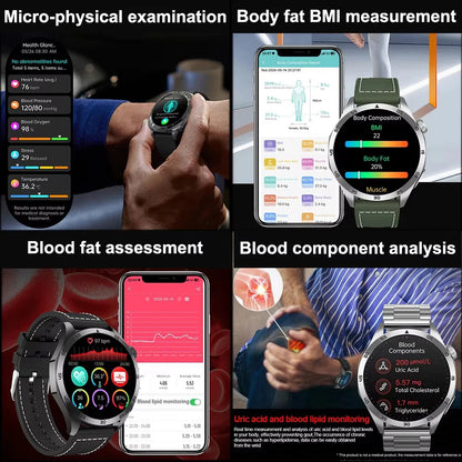 2025 New Nursing Grade Smart Watch ECG+PPG Blood Lipid Blood pressure Uric Acid HD Bluetooth Call Clock Health Smart Watch Men