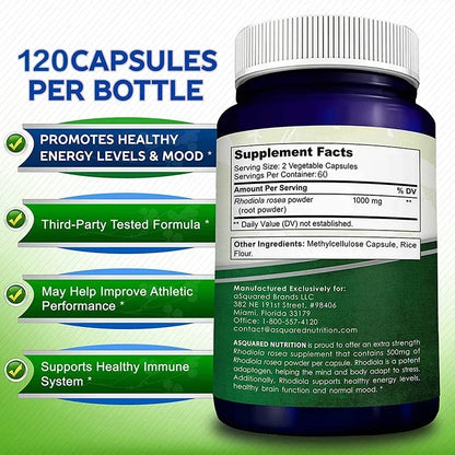 Rhodiola Rosea with Black Pepper Supplement - Confront Stress, Improves Mood, Increases Focus & Energy, Supports Brain Function