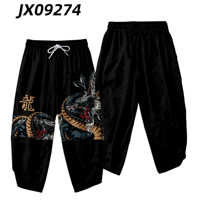 Summer Streetwear Beach Shorts Casual Chinese Dragon Print Men Women Elastic Waist Black Shorts Plus Size