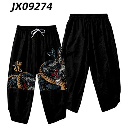 Summer Streetwear Beach Shorts Casual Chinese Dragon Print Men Women Elastic Waist Black Shorts Plus Size