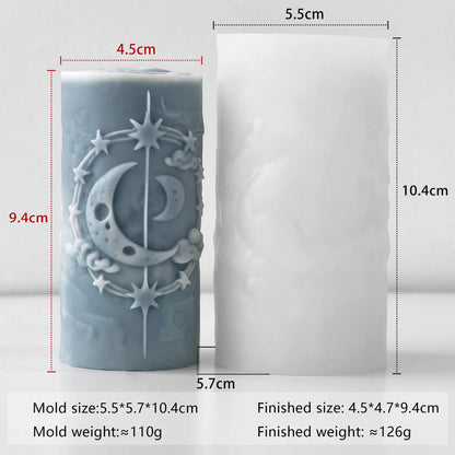 Star and Moon Pillar Candle Mold Celestial Cylinder Silicone Mold DIY Aromatherapy Wax Craft Home Decor Night Sky Theme