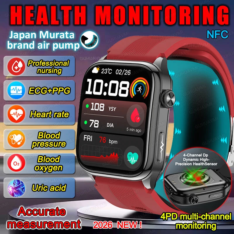 Smart Watches Men Air Pump Blood Pressure Accurate Measure Micro Physical Examination Sport Fitness Airbag SmartWatch ECG AMOLED