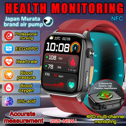 Smart Watches Men Air Pump Blood Pressure Accurate Measure Micro Physical Examination Sport Fitness Airbag SmartWatch ECG AMOLED
