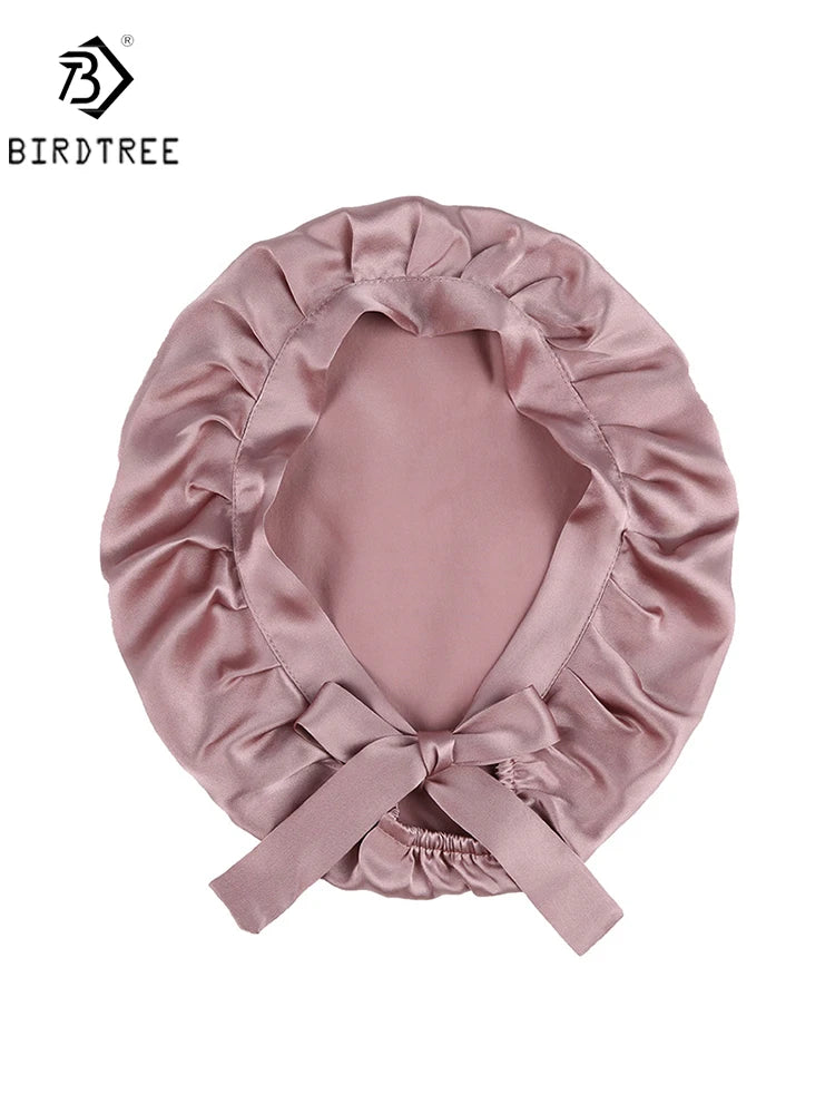 BirdTree 100% Real Silk Sleep Cap for Women, Hair Care Natural 19 Momme Silk Postpartum Hat, Night Bonnet with Tie T32101X