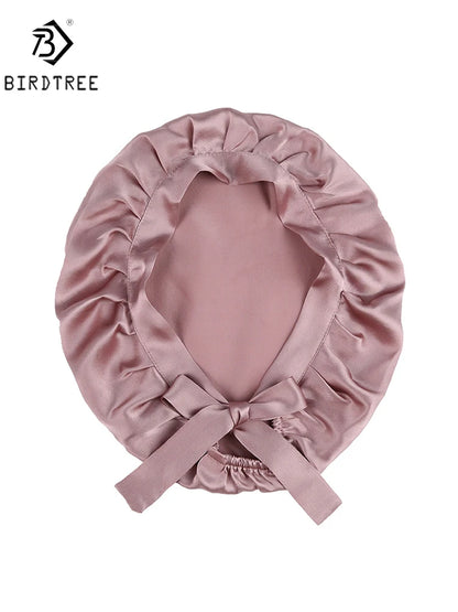 BirdTree 100% Real Silk Sleep Cap for Women, Hair Care Natural 19 Momme Silk Postpartum Hat, Night Bonnet with Tie T32101X