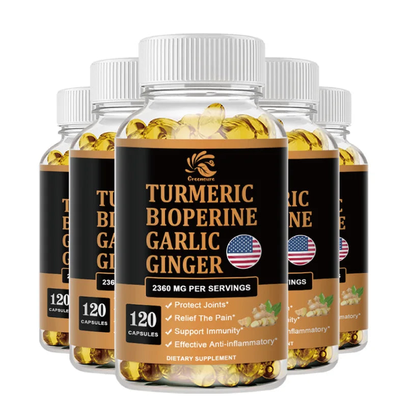 Curcumin, Ginger Root, Garlic Pills, Black Pepper Supplements - for Joint, Digestion & Immune Support