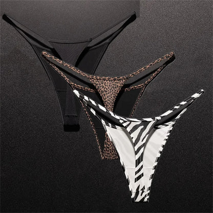 3PCS Sexy High Slit Transparent Mesh Thong Leopard Printed Fitness Female Hip Lifting G-strings Low Rise Seamless Mini Underwear