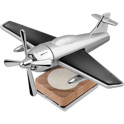  ﻿ Alloy Solar Airplane Car Diffuser Wooden Base Fragrance Diffuser Energy Rotate Airplane Ornaments for Car Office Home Decor