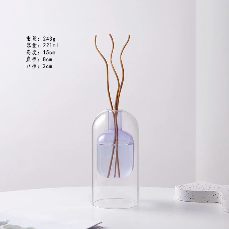 Double Glass Vase Hydroponic Plant Flower Arrangement Glass Empty Bottle Ornaments Simple Essential Oil Aromatherapy Bottle
