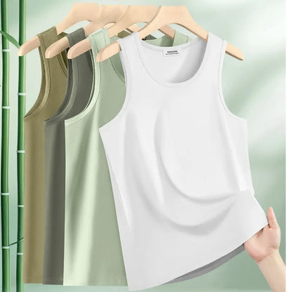 63% Cotton 24% Bamboo Fiber Tank Top Men Breathable Men's Summer Sleeveless T-shirt White Black Sports Fitness Tops Vest For Man