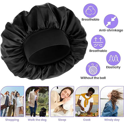 3pcs Satin Bonnet for Women Extra Wide Brim Silk Sleep Cap - Curly Hair Care, Gym & Travel, Breathable Elastic Band