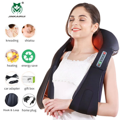 U Shape Electric Shiatsu Back Neck Shoulder Body Massager 4D Kneading Massage EU/Flat Plug Car Home Dual Use 16 Balls Relaxation