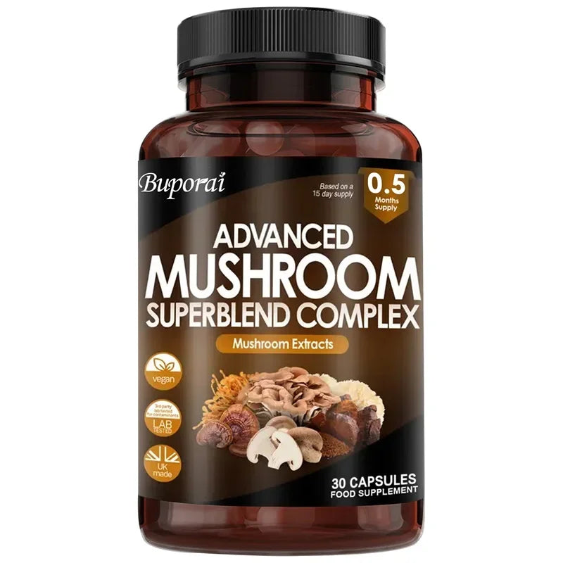 Mushroom Super Blend Complex - Brain Nervous System Health and Memory Supplements Immunity Sleep Energy Mood Support