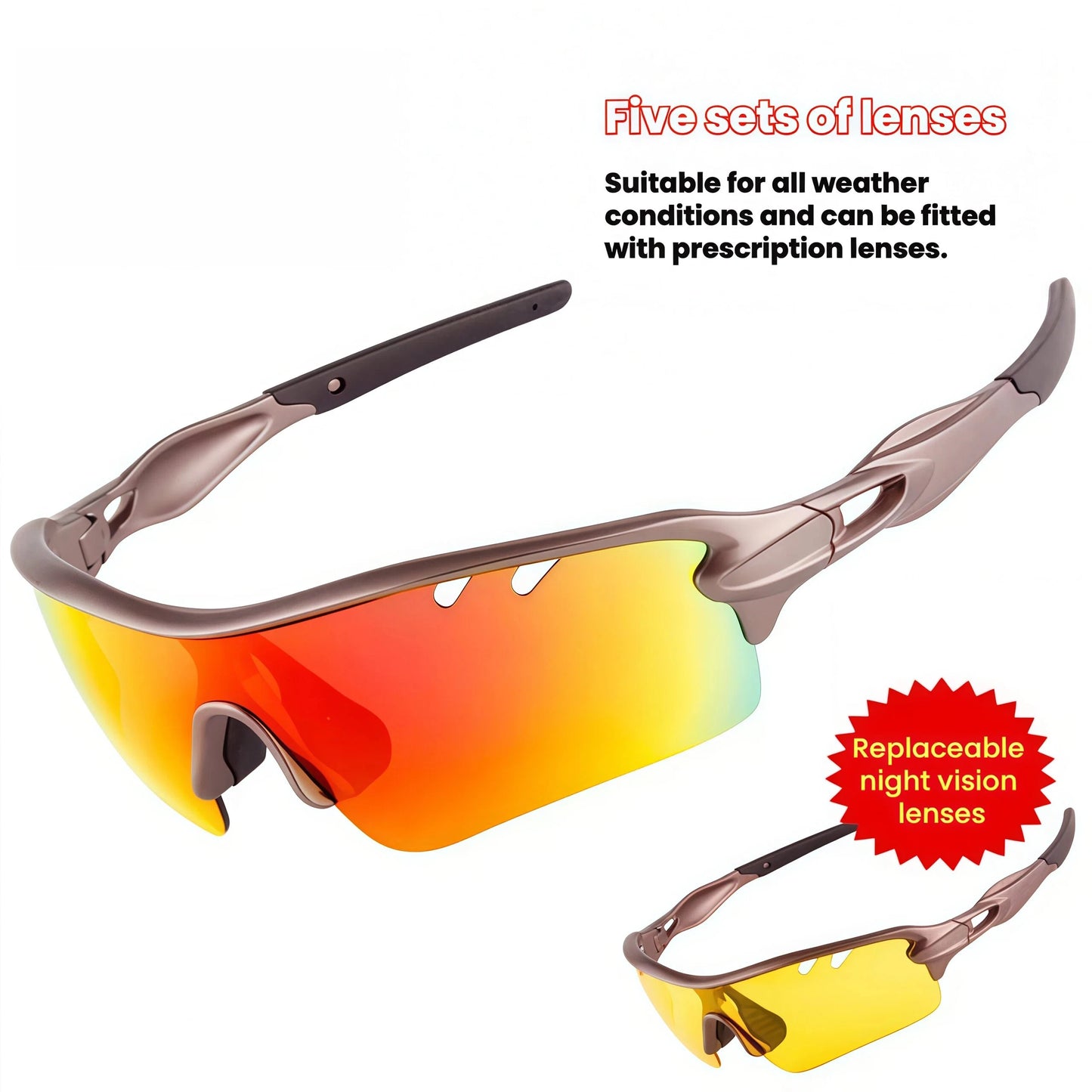 Polarized Sports Sunglasses Cycling Sun Glasses for Men Women with 5 Interchangeable Lenes for Running Driving