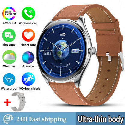 New Ultra Thin SmartWatch Men AMOLED 3D Screen Always Show Time Sports Fitness Waterproof Heart Rate Bluetooth Call Smartwatches