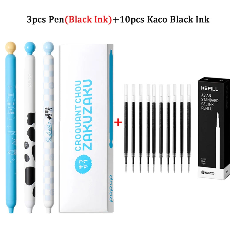 KACO ZAKUZAKU Gel Pen Set,0.5mm Smooth ST Nib Aesthetic Writing Black Ink Stress-Relief Signing Stylos For Journaling,Work,Study