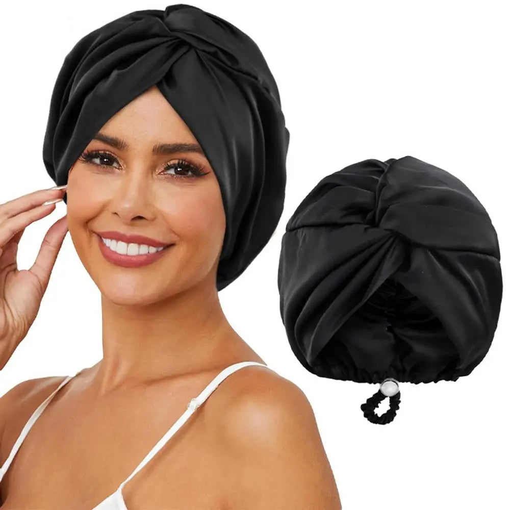 Bonnet Solid Color Silk Turban Hat For Women Soft Sleeping Night Cap Satin Hair Care Wrap Beanie Headscarf Adjust Twist Headwear