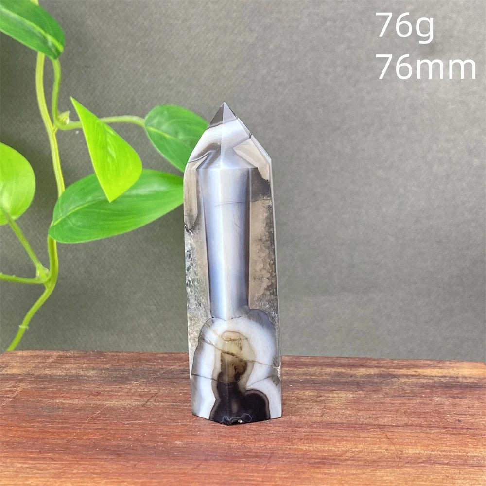 Black Agate Crystal Tower Natural Gem Obelisk Exquisite Home Decoration Ornament Rare Material for Relaxation And Energy