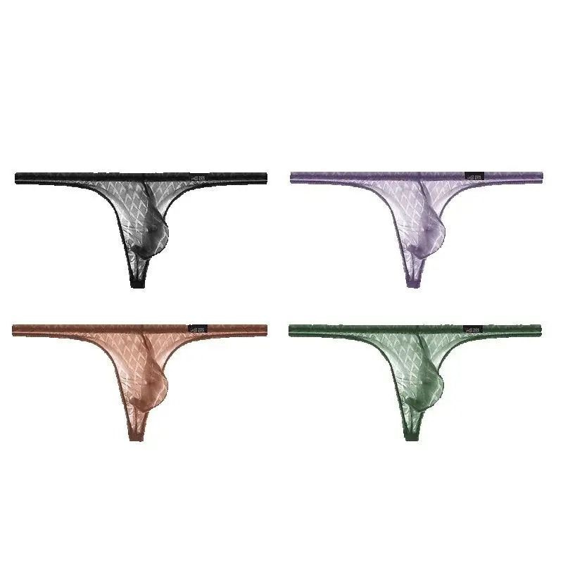 Men's Underwear Ultra-Thin Ice Silk Thongs Low-Waist Sexy T-Panties Transparent Fitness Sport Underwear Summer Thin Model Briefs
