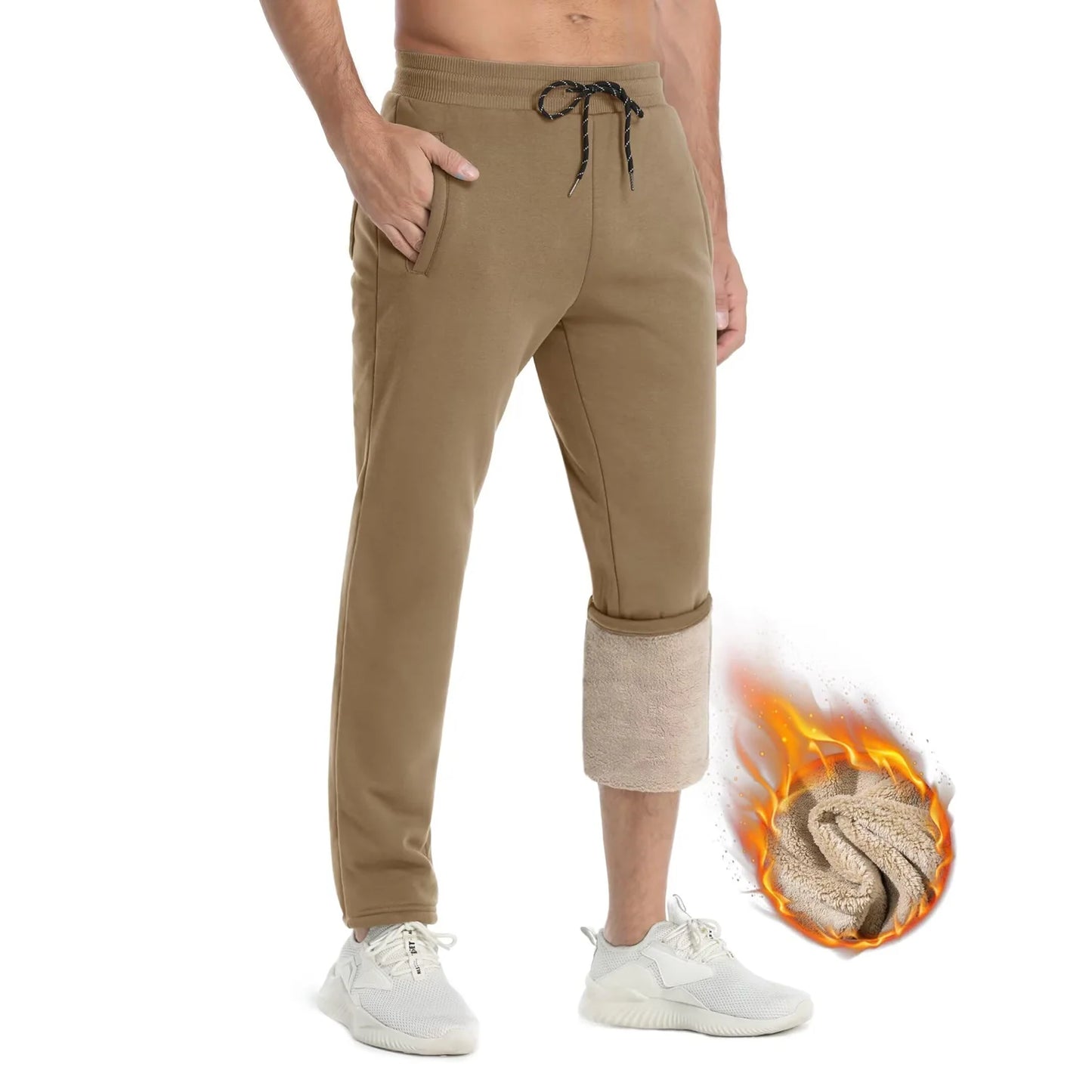 TACVASEN Winter Fleece Pants Mens Thicken Warm Thermal Trousers Drawstring Elastic Waist Jogging Pants Fitness Running Jogger