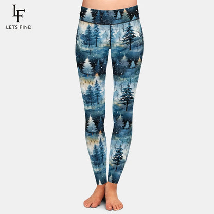 LETSFIND Winter New High Wasit Women Legging 3D  Fir Trees and Pines in Snow Printing Fitness Stretch Sexy Girls Leggings