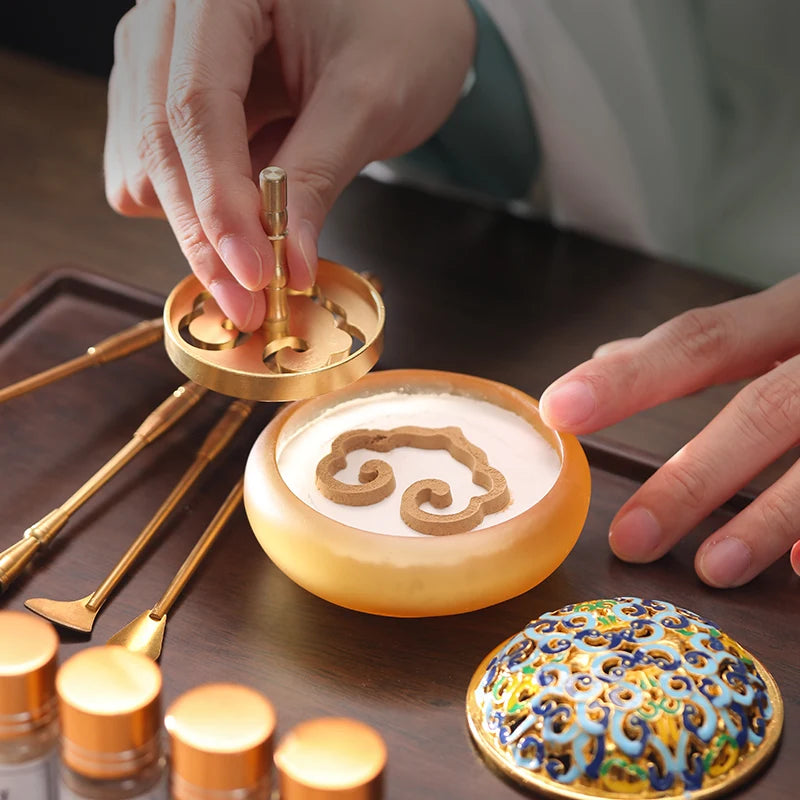 Copper incense set entry primary incense seal tools incense press gift box household indoor incense burner supplies decoration
