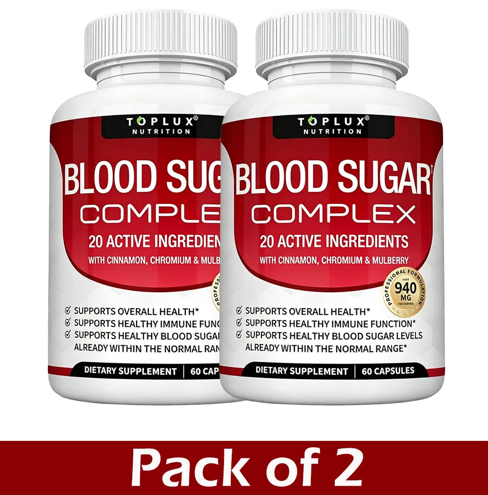 Blood Sugar Complex Supplement Balance Blend Complex for Men Women- Natural 20 Herbs and Vitamins with Cinnamon, Vegan Capsules