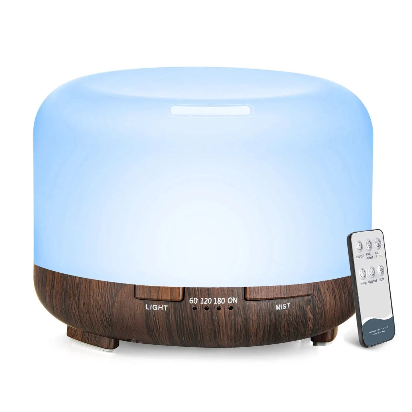 500ML Aroma Diffuser Wood Grain Color, 5V 2A USB Power Essential Oil Aromatherapy Diffuser with Remote Control for Home Office