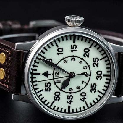 Hruodland F013 Classic Retro Men's Automatic Mechanical Watch Sapphire Stainless Steel Leather Waterproof 10Bar Luminous watch