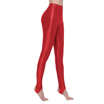 AMORESY Women Glossy Soft Smooth Breathable Satin Stretch Thin High Waist Slim Bodybuilding Yoga Sports Tights Stirrup Leggings